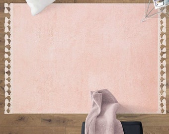 Tapis rose duveteux : tapis lavable en coton moderne