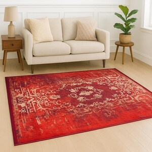 Classic Rug, Turkish Rug, Washable Carpet, Bohemian Rug, Red Rug, Oriental Rug, Rug For Living Room, Medallion Rug, Boho Style