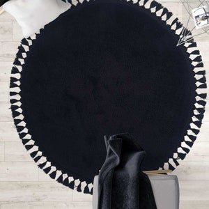 Fluffy Rug, Black round Rug, Black Rug, Black rug for bedroom, Decorative Rug, Black Plain Carpet, Modern black rug, Black fluffy carpet