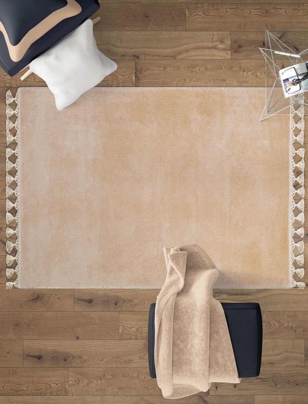 Fluffy Beige Rug: Modern Home Decor, Anti-allergic Cotton Carpet - Etsy