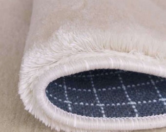Fluffy Cream Rug: Washable Cotton Nursery Carpet