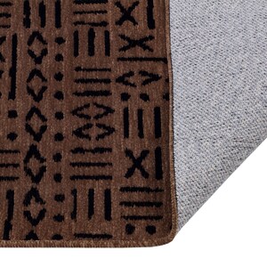 Modern Tribal Washable Cotton Rug – Brown & Black Geometric Boho Area Carpet with Fringe