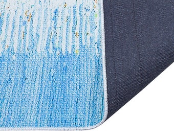 Blue Abstract Area Rug, Modern Minimalist Scandinavian Carpet, Soft Living Room Floor Rug