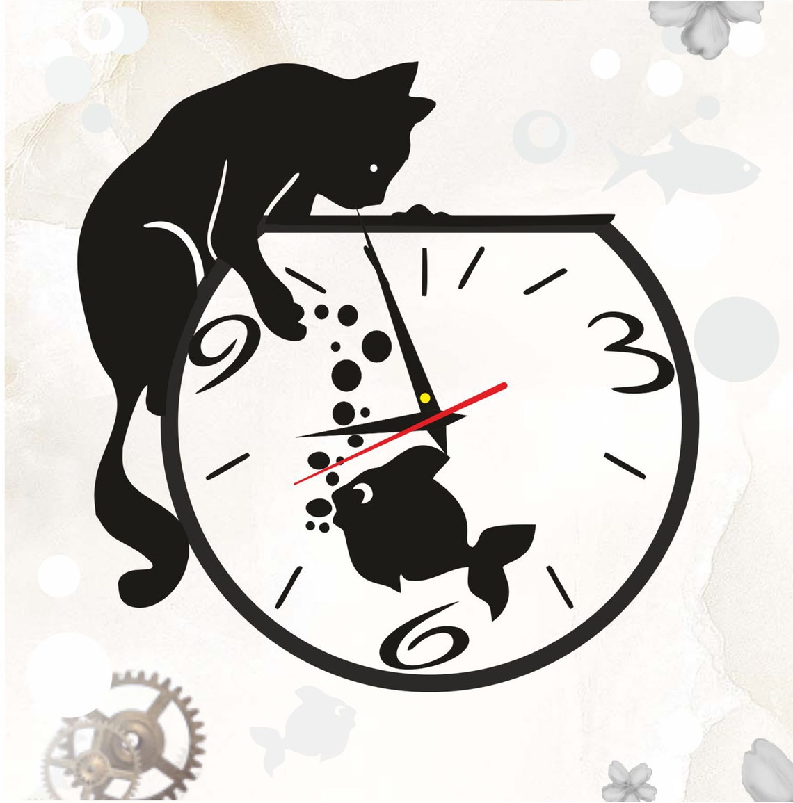 Black or White Kitty Cat Wall Clock Fun Wall Decor Creative Etsy
