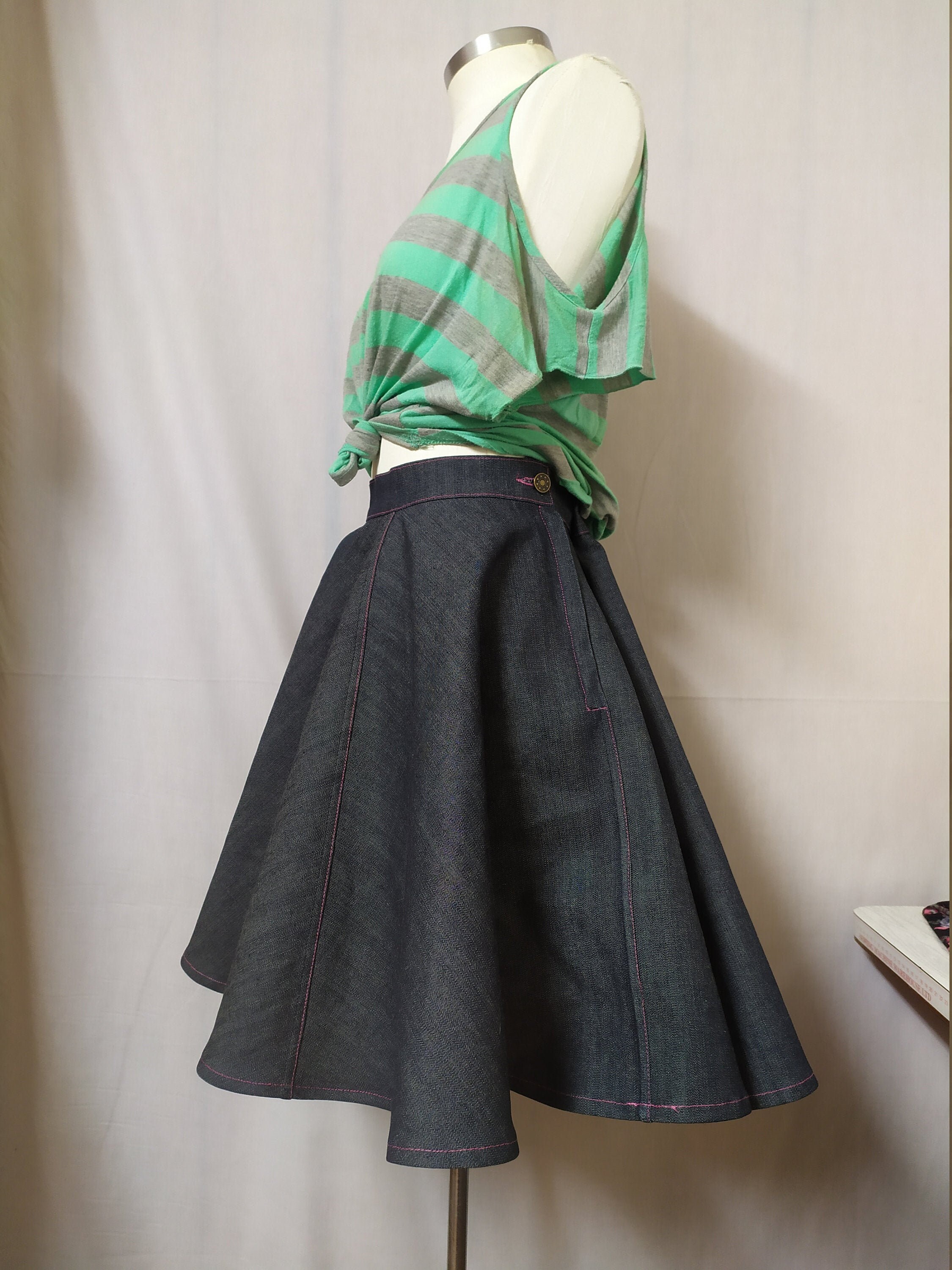 Denim Full Circle Skater Skirt Etsy