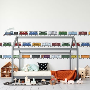 All Aboard Locomotive train wall decal set | Removable | Kids bedroom playroom | Kids interior decor | Renter friendly