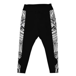 Samoan Black White Tatau Plus Size Leggings