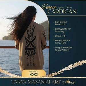 Samoaans Tatau-vest Polynesisch patroon met knoop aan de voorkant Zacht gebreide lichte trui wervelkolom tapa Familie zus moeder cadeau reünie reiskleding