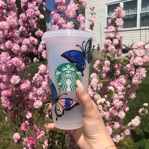 Custom Butterfly Starbucks Cold Cup, Reusable 24 oz Cold Cup, Personalized Name Option, Personalized Font and Color