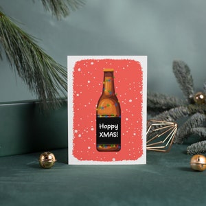 Hoppy Christmas! Funny Christmas Card Pun For Beer Lovers | Festive Punny Holiday Lager Greetings Card | Fun Ale Xmas Card For Drink Lovers