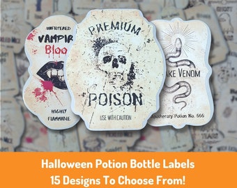 Halloween Potion Bottle Labels | Apothecary Jar Stickers | Spooky Season Halloween Decor | Witchcraft Spell Stickers | Zombie Bottle Labels