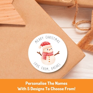 Adesivos de Natal de boneco de neve personalizados | Embrulho de presente de Natal personalizado | Adesivo de nome de presente de Natal festivo (brilhante) | Etiqueta de feriado familiar