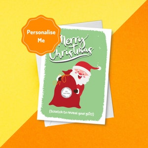 Gratta la borsa dei regali di Babbo Natale per rivelare il tuo regalo! / Gratta e vinci personalizzato per le feste / Sorpresa di Natale personalizzata / Biglietto di Babbo Natale