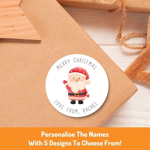 Personalisierte Weihnachtsmann-Weihnachtsaufkleber | Benutzerdefinierte Weihnachtsgeschenkverpackung | Festliche Weihnachtsgeschenk Namen Aufkleber (glänzend) | Geschenkanhänger für den Familienurlaub
