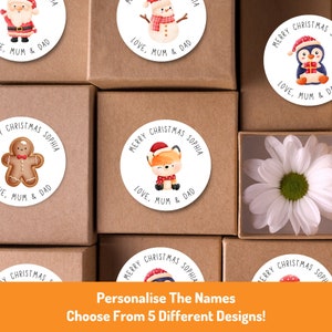 Pegatinas navideñas personalizadas / Envoltorio de regalo navideño personalizado / Pegatinas con nombre para regalos navideños festivos (brillantes) / Etiquetas redondas para fiestas familiares