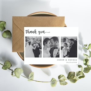 Gepersonaliseerde bruiloftsbedankkaart | Minimalistische trouwfotokaart | Aangepaste bedankkaart met foto | Elegante gevouwen kaart met enveloppen