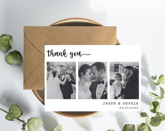 Personalised Wedding Thank You Card | Minimal Wedding Photo Card | Custom Thank You Card With Photo | Elegant Folded Card With Envelopes