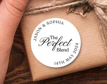 The Perfect Blend Personalised Wedding Favour Stickers | Custom Glossy Coffee Labels | Coffee Wedding Thank You Stickers | Bridal Party Tag