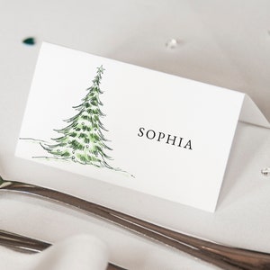 Tarjetas de lugar con nombres impresos de Navidad / Nombres personalizados de asientos para bodas de invierno / Configuración de mesa minimalista festiva personalizada para invitados a la cena