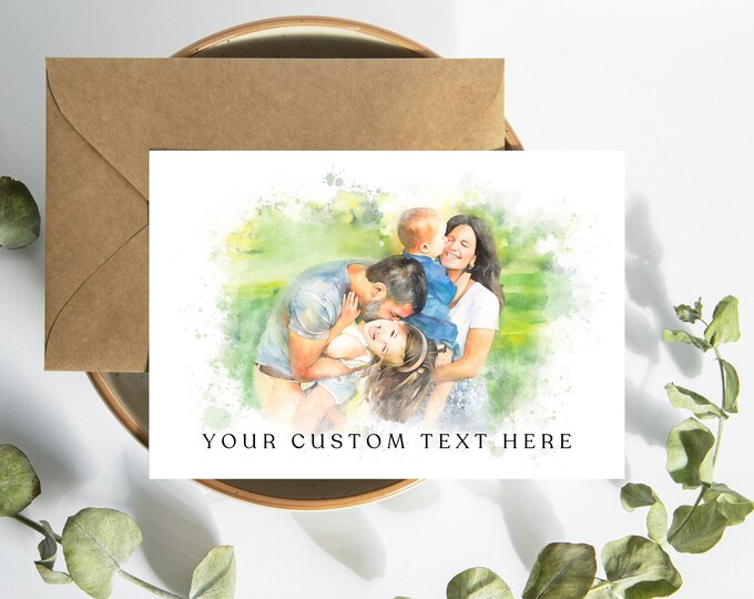 Personalised Family Portrait Card | Watercolour Style Illustration ...