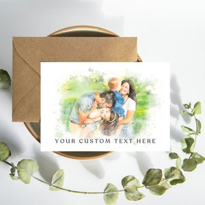 Tarjeta de retrato familiar personalizada / Tarjeta de cumpleaños con ilustración en estilo acuarela / Tarjeta de Navidad personalizada para parejas para papá, mamá, abuela y abuelo