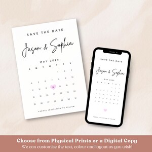 Tarjetas de reserva de fecha con calendario y sobres / Calendario minimalista para guardar la fecha / Estilo postal plano / Moderno, clásico, elegante y atemporal