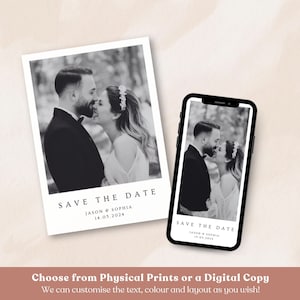 Tarjetas para guardar la fecha de boda con sobres / Tarjetas minimalistas para guardar la fecha con foto Polaroid / Estilo postal plano / Modernas, clásicas y atemporales