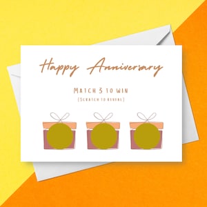 Beige Happy Anniversary Scratch Card / Personalizzato per qualsiasi occasione / Abbina 3 per vincere anniversario personalizzato Scratch Off / Regalo a sorpresa nascosto