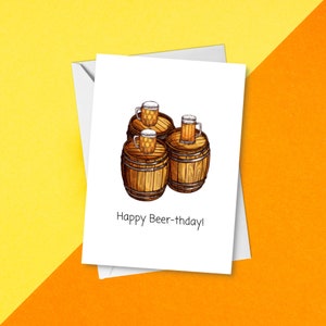Happy BEERthday Pun | Beer Birthday Card | Rustic Pints Funny Alcohol Bday Card | Punny Beer Ale Lager Lover Birthday Card | Beer Barrel Pub