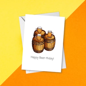 Happy BEERthday Pun | Beer Birthday Card | Rustic Pints Funny Alcohol Bday Card | Punny Beer Ale Lager Lover Birthday Card | Beer Barrel Pub