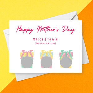 Carte à gratter rose pour la fête des mères | Personnalisé pour toute occasion | Match 3 à gagner pour maman | Cadeau caché surprise