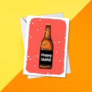 Hoppy Christmas! Funny Christmas Card Pun For Beer Lovers | Festive Punny Holiday Lager Greetings Card | Fun Ale Xmas Card For Drink Lovers