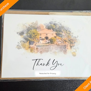 Personalised Wedding Thank You Card Watercolour Wedding Venue Custom Thank You Card With Photo Minimal Unique Venue Illustration Card image 3