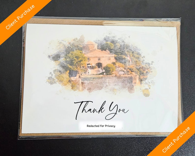 Personalised Wedding Thank You Card Watercolour Wedding Venue Custom Thank You Card With Photo Minimal Unique Venue Illustration Card image 3