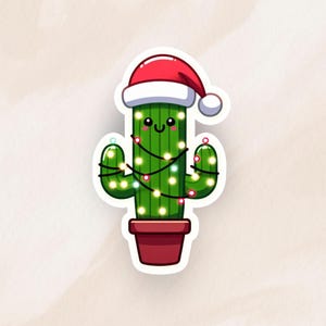 Adesivo di cactus festivo / Etichetta in vinile per blocco note con cactus di Natale / Adesivo per le feste con piante grasse / Regalo di Natale per gli amanti delle piante / Decalcomania per laptop