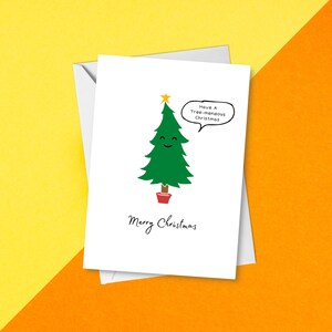 Have A Tree-Mendous kerstkaart - Punny-kerstkaart | Grappige feestelijke boomwoordspeling vakantiegroeten | Leuke woordspelingen op de kerstboom