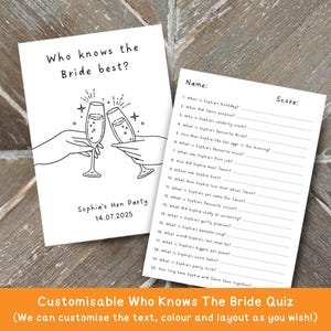 Gioco personalizzato Quanto conosci bene la sposa / Quiz personalizzato per l'addio al nubilato e la festa della sposa / Chi conosce la coppia è il miglior conversatore da tavolo