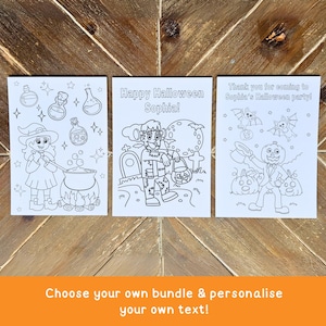 Páginas para colorir de Halloween personalizadas | Cartões de atividades para colorir de Halloween assustadores para sacolas de festa de gostosuras ou travessuras | Folha para colorir de sala de aula