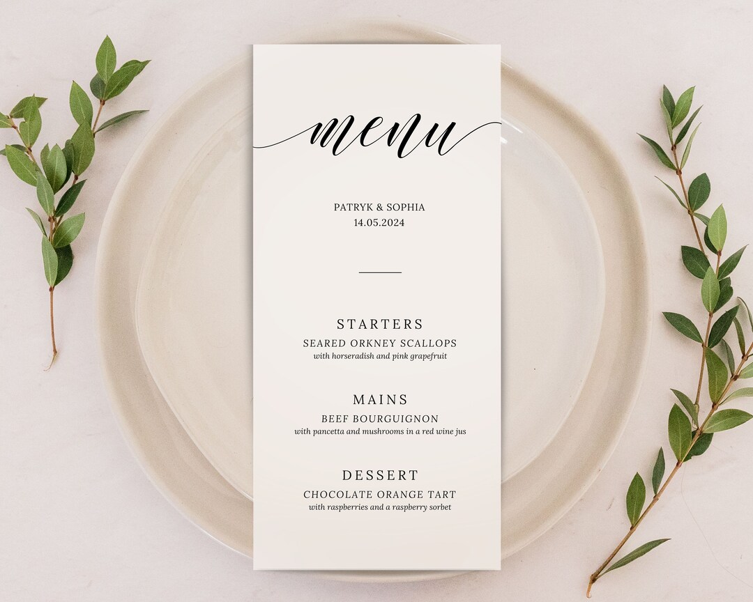 Printed Vellum Wedding Menu Cards Personalised Minimalistic Etsy