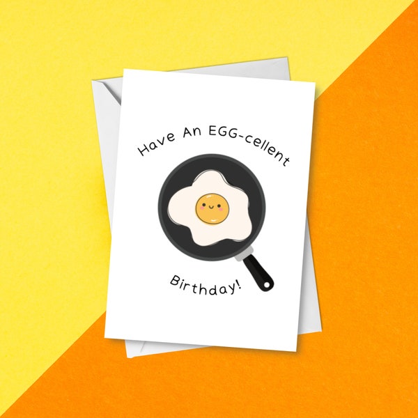 Excellent jeu de mots pour carte d'anniversaire | Joyeux anniversaire drôle mignon Eggcellent carte de vœux | Carte d'anniversaire Punny Egg pour les gourmets | Jeu de mots aux œufs