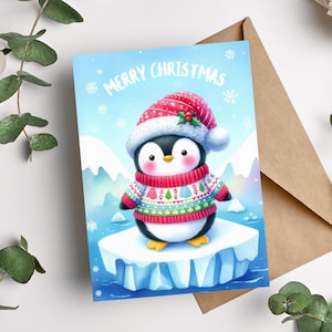 Niedliche Pinguin-Weihnachtskarte | Entzückende festliche Kinder Weihnachtskarte | Weihnachts- und Feiertagskarte für Geschwister, Schulfreunde, Kollegen, Lehrer