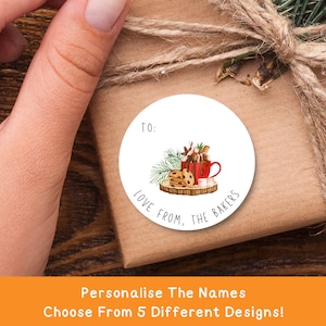 Stickers cadeaux de Noël personnalisés | Cacao chaud | Stickers personnalisés pour cadeau de Noël festif (brillant) | Jolies étiquettes de vacances en famille