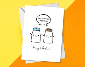 Seasoning's Greetings Funny Christmas Card | Fun Festive Pun Salt & Pepper Holidays Greetings Card | Cute Xmas Card Pun | Tis The Season