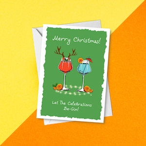 Let The Celebrations Be-GIN Jeu de mots drôle de carte de vœux |  Carte de voeux festive mignonne pour les vacances de Zazzle.be Liste d'envies Vous avez des idées ? Jeu de mots amusant pour cocktail de Noël | Gin-tonic