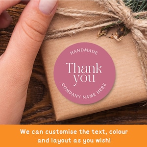 Personalisierte handgemachte Danke-Aufkleber für Unternehmen | Benutzerdefinierte Business Branding Etiketten | 37 mm glänzend Boho Runde Tags | Verpackungsaufkleber
