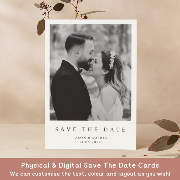 Wedding Save The Date Cards With Envelopes | Minimalist Polaroid Photo Save Our Date | Flat Postcard Style | Modern, Classic & Timeless