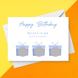 Gratta e vinci blu Happy Birthday / Personalizzato per ogni occasione / Abbina 3 per vincere / Divertente regalo di gratta e vinci personalizzato / Regalo a sorpresa nascosto