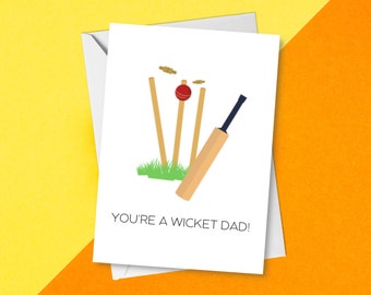 You&#39;re A Wicket Dad - Funny Father&#39;s Day Pun Card | Punny Birthday Dad Joke Card For Cricket Fans | Cricket Lover Bday Card | Cricket Pun