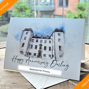 Personalised Wedding Thank You Card Watercolour Wedding Venue Custom Thank You Card With Photo Minimal Unique Venue Illustration Card image 4