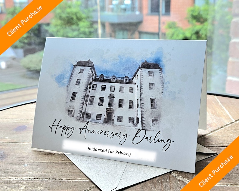 Personalised Wedding Thank You Card Watercolour Wedding Venue Custom Thank You Card With Photo Minimal Unique Venue Illustration Card image 4